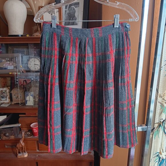 Vintage Women's Skirt Pleated 27W 1950s Shadow Plaid Sock Hop Wool Atomic 27" Sm - Picture 1 of 8